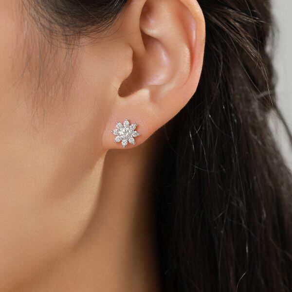 40 Points Moissanite Diamond Sterling Silver Snowflakes Stud Earrings-3