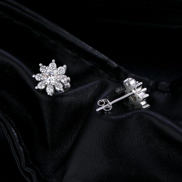 40 Points Moissanite Diamond Sterling Silver Snowflakes Stud Earrings-1