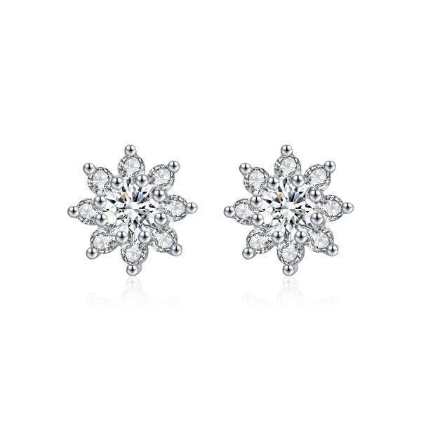 40 Points Moissanite Diamond Sterling Silver Snowflakes Stud Earrings-0