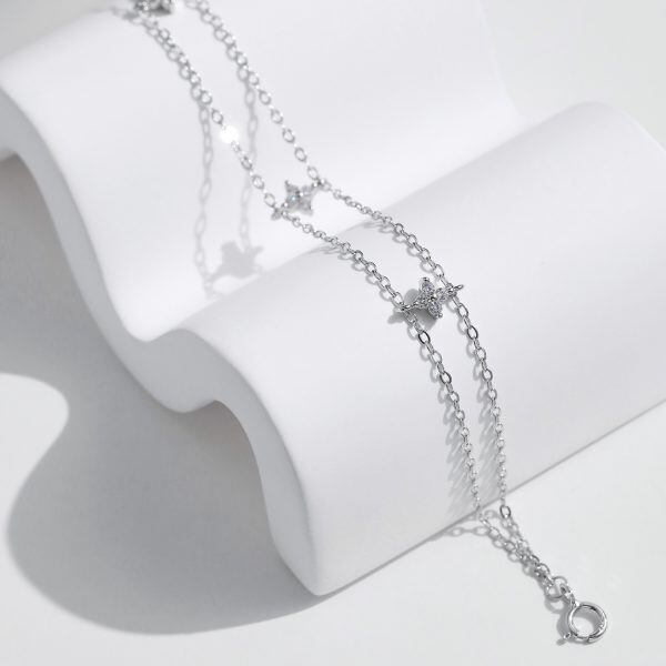 Sterling Silver Double Layered Four-Leaf Clover Chain Bracelets-4