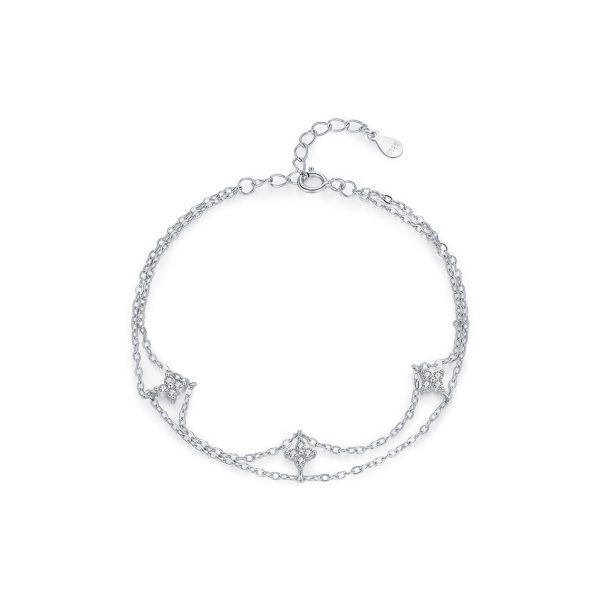 Sterling Silver Double Layered Four-Leaf Clover Chain Bracelets-0