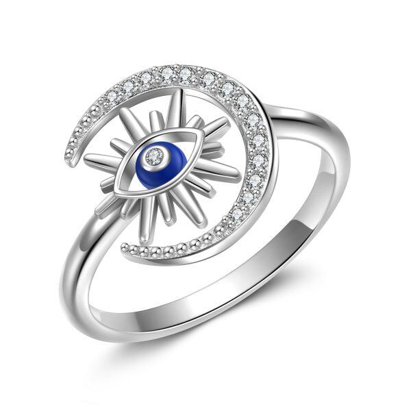 Sterling Silver Blue Evil Eye Adjustable Rings-0