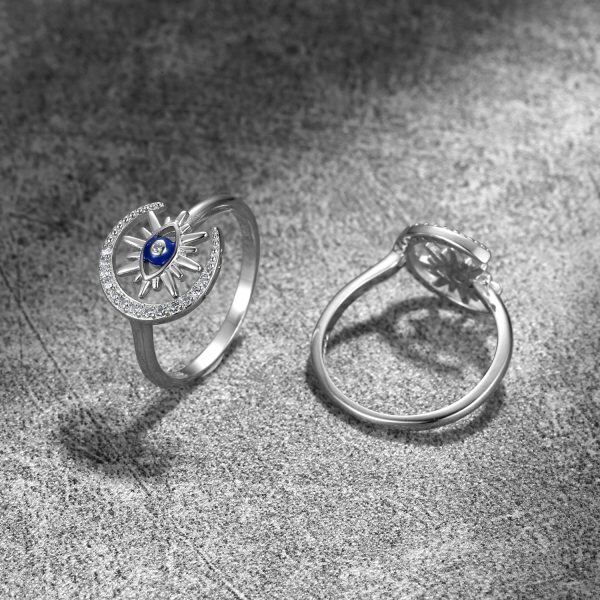 Sterling Silver Blue Evil Eye Adjustable Rings-2