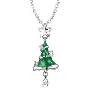 Sterling Silver Shining Christmas Tree Pendant Necklace-0