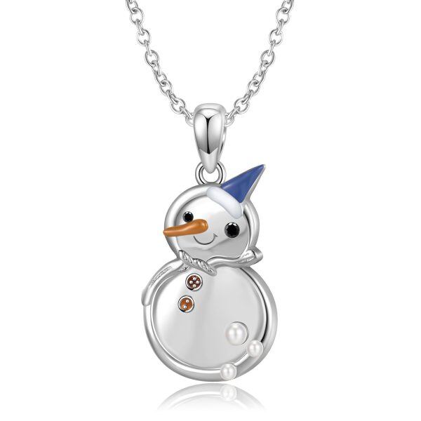 Sterling Silver Snowman Pendant Necklace-0