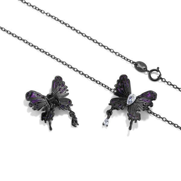 Sterling Silver Gothic Butterfly Pendant Necklace-3