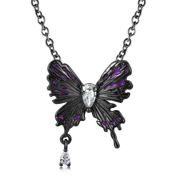 Sterling Silver Gothic Butterfly Pendant Necklace-0