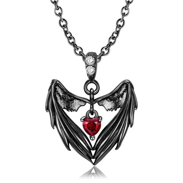 Sterling Silver Gothic Angel Love Heart Pendant Necklace-0