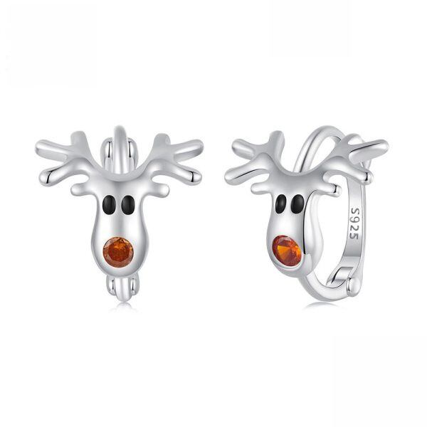 Sterling Silver Christmas Reindeer Hoop Earrings-0