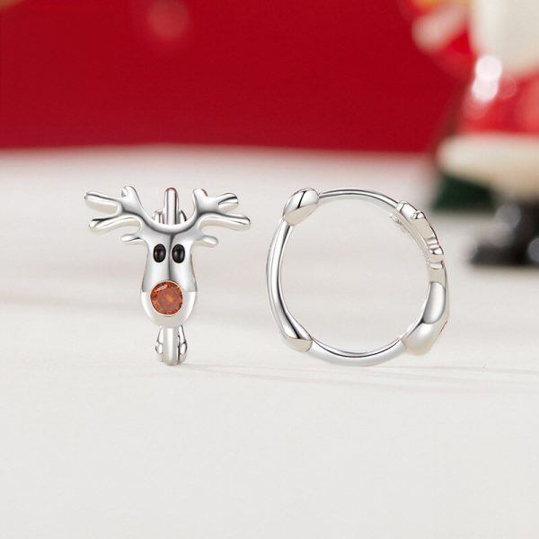 Sterling Silver Christmas Reindeer Hoop Earrings-1