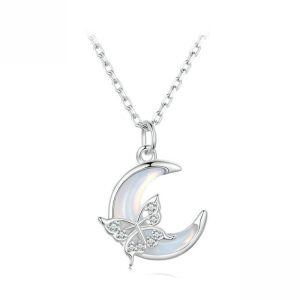 Sterling Silve Moon Butterfly Pendant Necklace-0