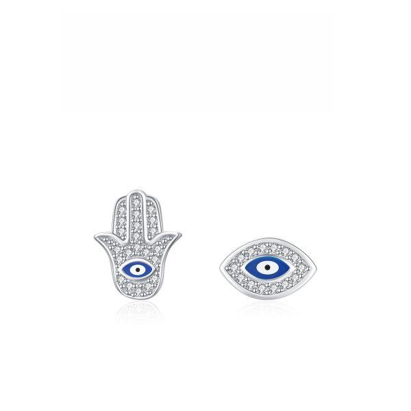 Sterling Silver Devil's Eye Women's and Hand of Fatima Stud Earrings-0