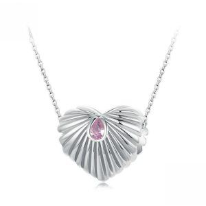 Sterling Silver Rhodium Plated Heart Pendant Necklace-0