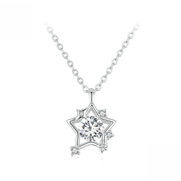 Sterling Silve Shining CZ Hollowed Star Pendant Necklace-0