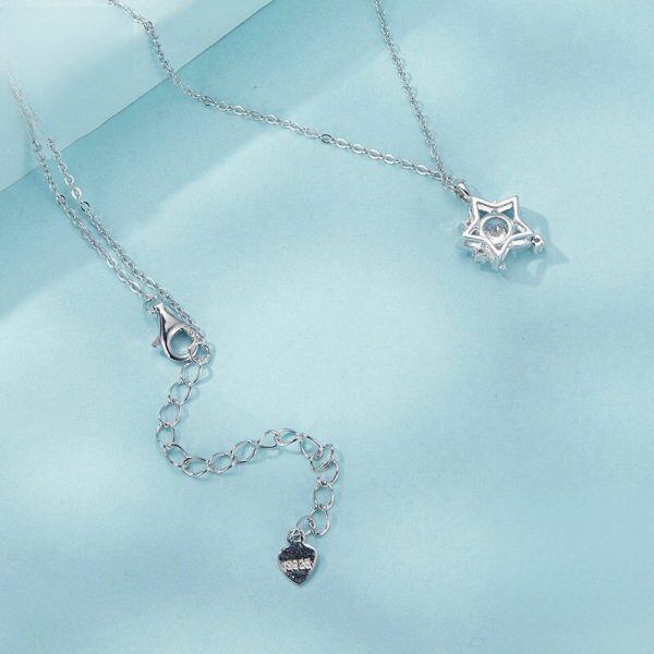 Sterling Silve Shining CZ Hollowed Star Pendant Necklace-2