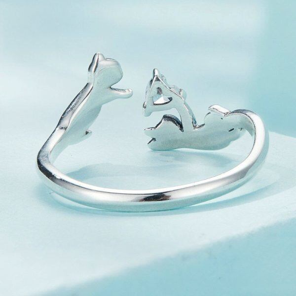 Sterling Silver Cute Cat Adjustable Rings-3