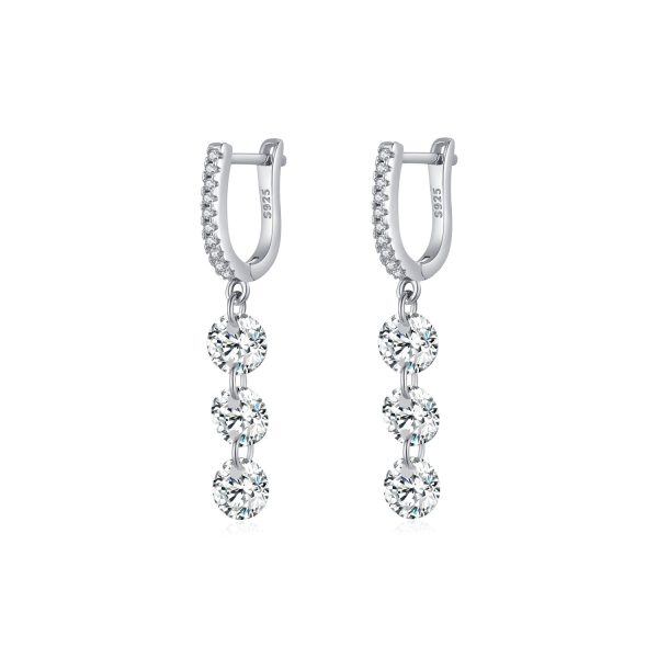 Sterling Silver Shining CZ Tassel Dangle and Drop Earrings-1