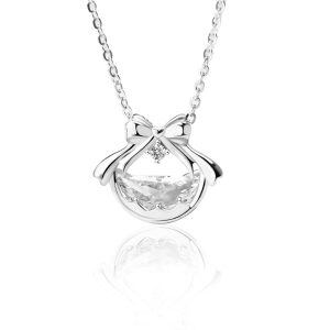 Sterling Silver Moissanite Bow Pendant Necklace-2