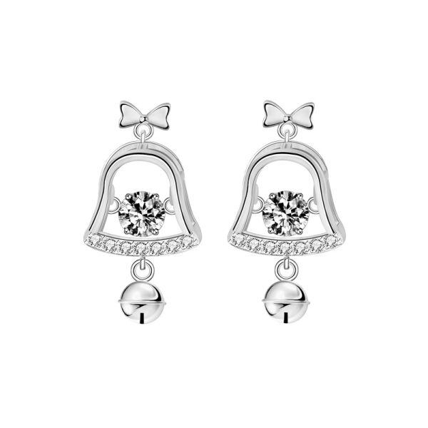 Sterling Silver Moissanite Christmas Bell Stud Earrings-0