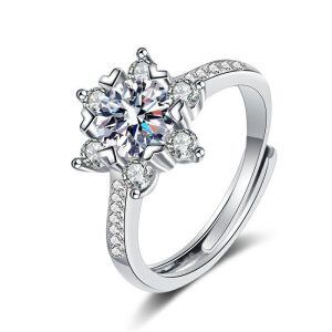 Sterling Silver Snowflakes Moissanite Engagement Rings-0