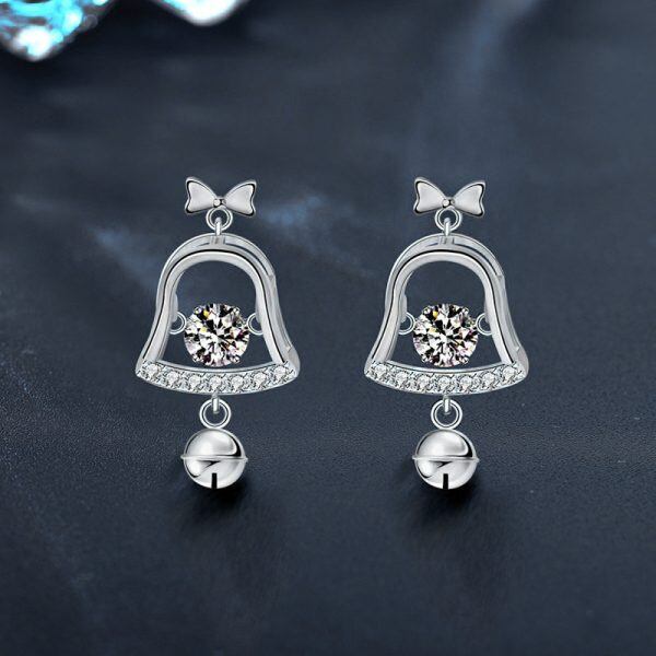 Sterling Silver Moissanite Christmas Bell Stud Earrings-2