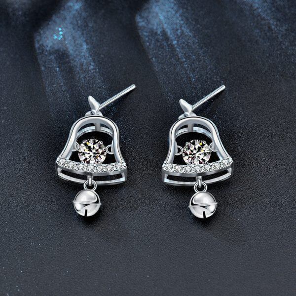 Sterling Silver Moissanite Christmas Bell Stud Earrings-3