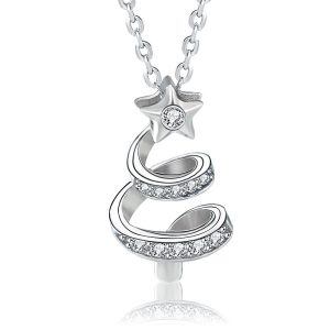 Sterling Silver Coiled Christmas Tree Pendant Necklace-0