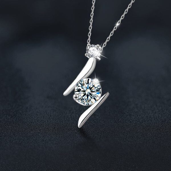 Sterling Silver Lightning Moissanite Pendant Necklace-2