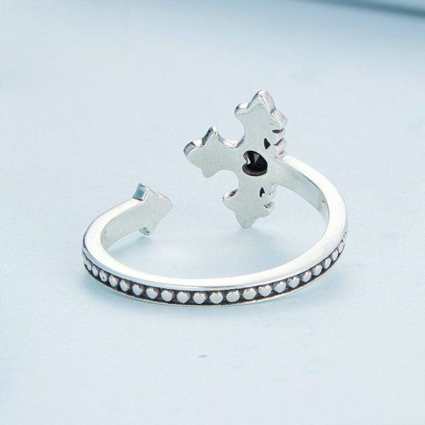 Sterling Silve Cross Adjustable Rings with Black CZ-2