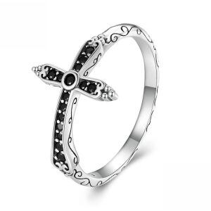 Sterling Silve Vintage Cross Unique Rings with Engraving Rattan Pattern-0