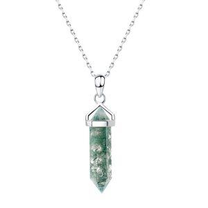 Sterling Silver Hexagonal Moss Agate Pendant Necklace-5