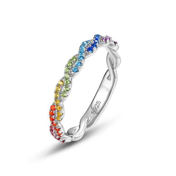 Sterling Silver Colorful Zircon Stacking Rings-1