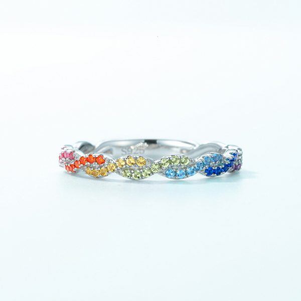 Sterling Silver Colorful Zircon Stacking Rings-3