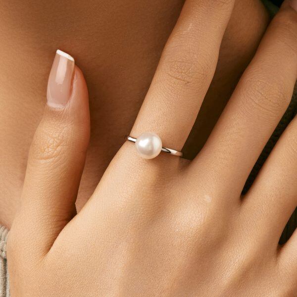 Sterling Silver Pearl Square Stacking Rings-2