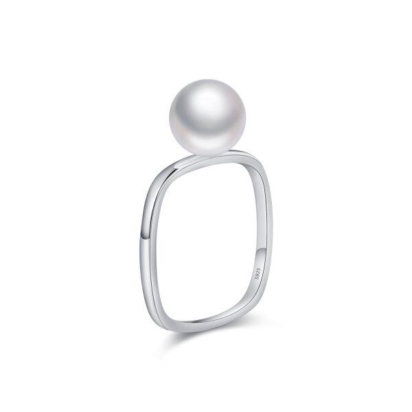 Sterling Silver Pearl Square Stacking Rings-5