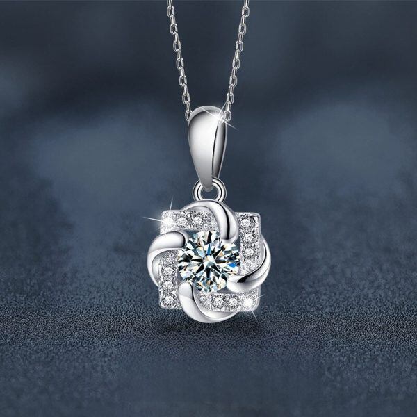 Sterling Silver Moissanite Windmill Pendant Necklace-1