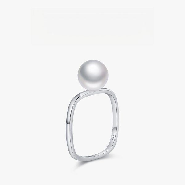 Sterling Silver Pearl Square Stacking Rings-1