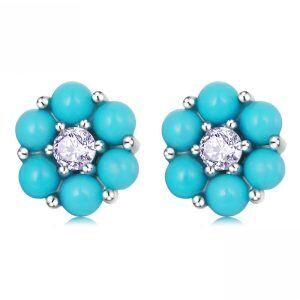 Sterling Silver Turquoise Flower Stud Earrings-0