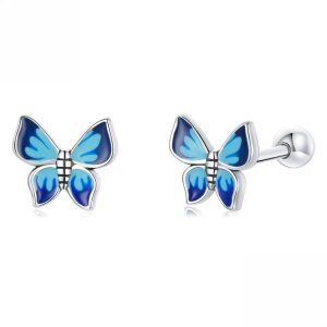 Sterling Silver Enamel Butterfly Stud Earrings-0