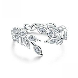 Sterling Silver Shining CZ Wheat Adjustable Rings-0