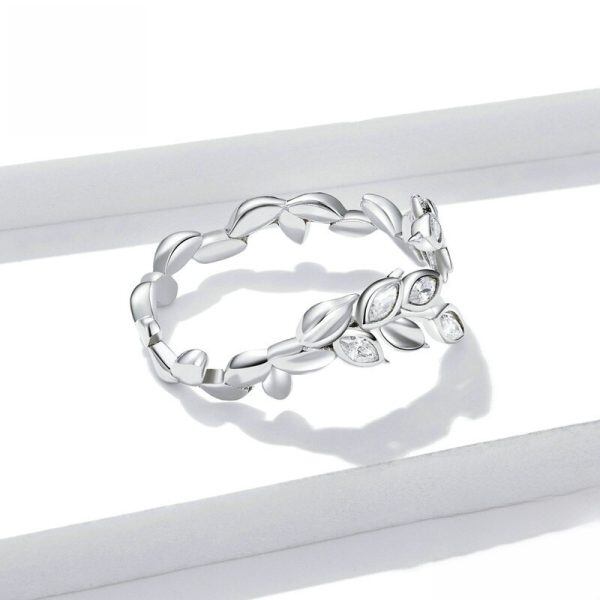 Sterling Silver Shining CZ Wheat Adjustable Rings-1