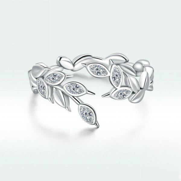 Sterling Silver Shining CZ Wheat Adjustable Rings-4