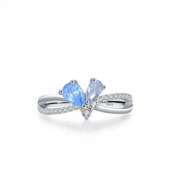 Sterling Silver Blue CZ Butterfly Eternity Rings-0