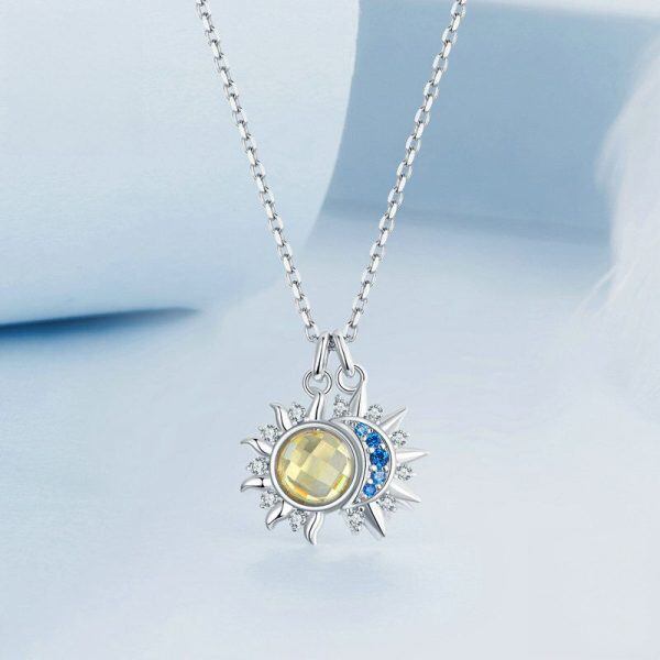 Sterling Silver Sun Moon Pendant Necklace-2