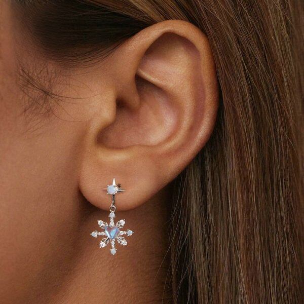 Sterling Silver Moonstone Snowflake Dangle and Drop Earrings-2