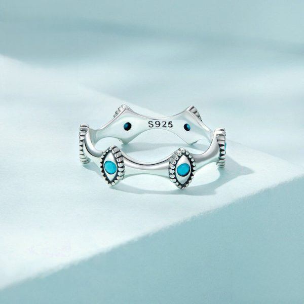 Sterling Silver Blue Turquoise Evil Eye Unique Rings-2