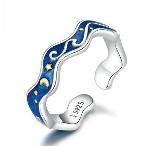 Sterling Silver Enamel Starry Sky Adjustable Rings-0