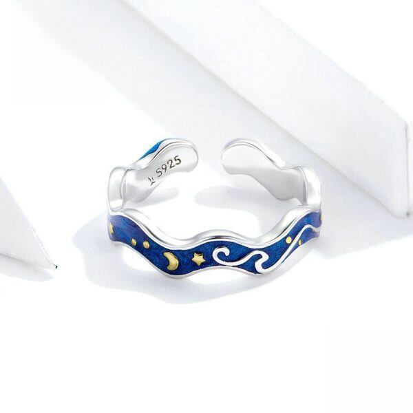 Sterling Silver Enamel Starry Sky Adjustable Rings-2