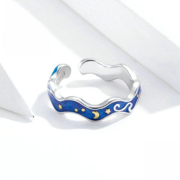 Sterling Silver Enamel Starry Sky Adjustable Rings-3