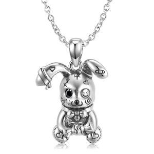 Sterling Silver Gothic Oxidized Rabbit Pendant Necklace-5